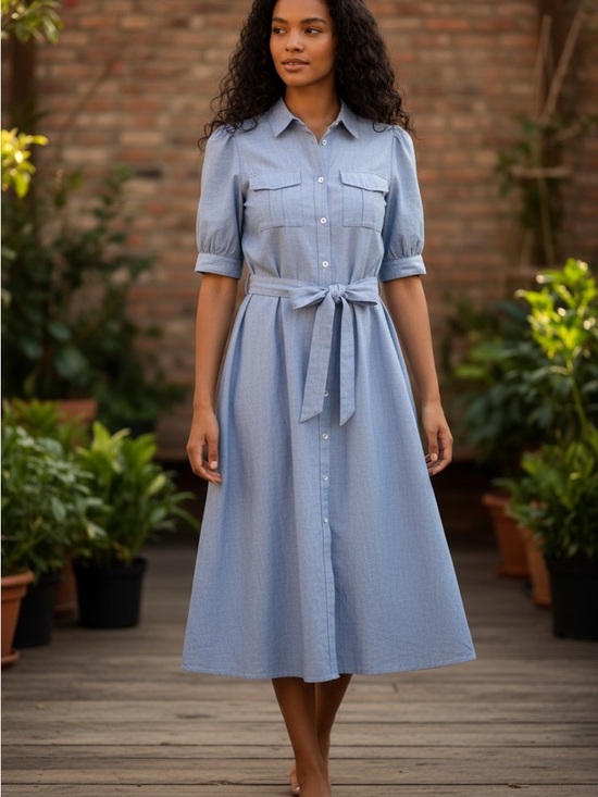 Calvin Klein Dresses & Skirts - Light Blue Shirt Dress with Tie Waist